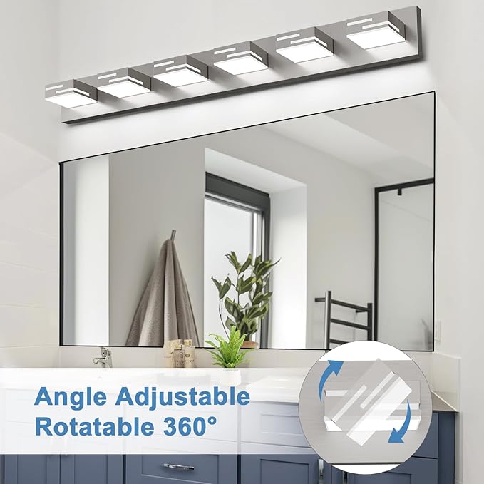 LED Modern Bathroom Vanity Light Fixtures, 6-Light 40-inch Dimmable Brushed Nickel Vanity Lights for Bathroom Lighting Fixtures Over Mirror, with 360° Rotatable Acrylic Heads (Cool White 6000K)