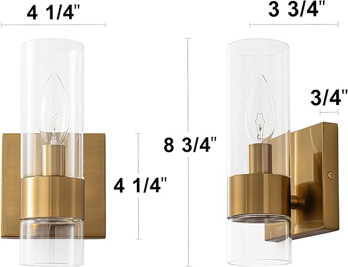 Brass Indoor Wall Sconces Set of Two, Bathroom Vanity Light Fixtures Over Mirror, Glass Wall Lamps for Bedroom Side Vanity Lights for Bathroom Sink Hallway, E12 Base