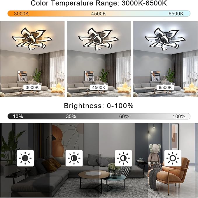 Goeco Dimmable Ceiling Light, 10-Petals Flower Light Fixture with Remote Control and App, 3000K-6500K Modern LED Ceiling Light for Living Room, Bedroom, Kitchen, Black