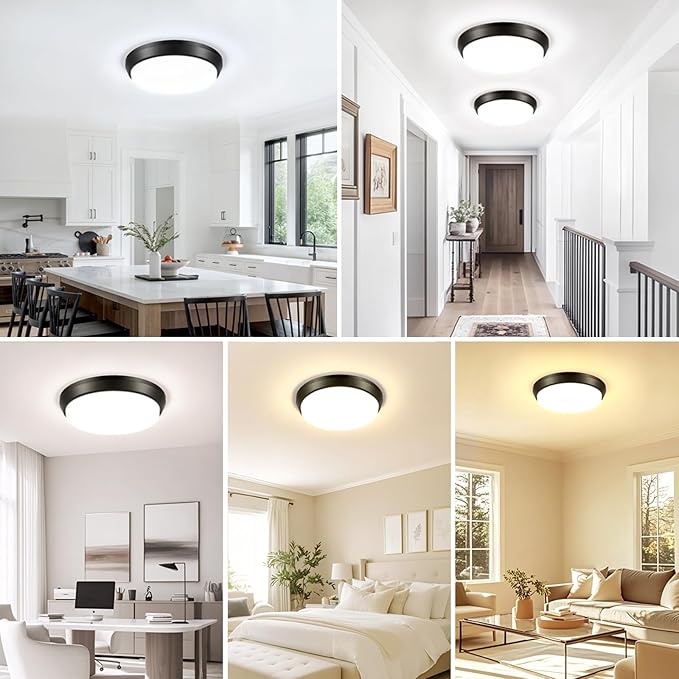 13 Inch Dimmable Flush Mount LED Ceiling Light Fixture 4000LM, 2700K/3000K/4000K/5000K/6500K Adjustable Black Ceiling Lights, 2 Packs 36W Modern Ceiling Lamps for Bedroom Bathroom Kitchen Hallway