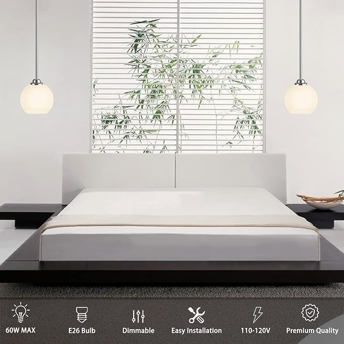 Modern Pendant Light Fixtures 2 Pack, Chrome Pendant Lights with Frosted Glass Shade,Pendant Lights Kitchen Island, Kitchen Pendant Lighting Over Island, Hanging Lights for Kitchen