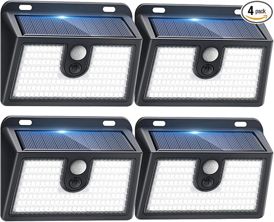 [4 Packs] Solar Motion Sensor Outdoor Lights, Super Bright Solar Lights Outdoor Waterproof, 3 Lighting Modes Security Wall Light for Outside Walking Dog Fence Backyard Deck Garden Door Step Garage
