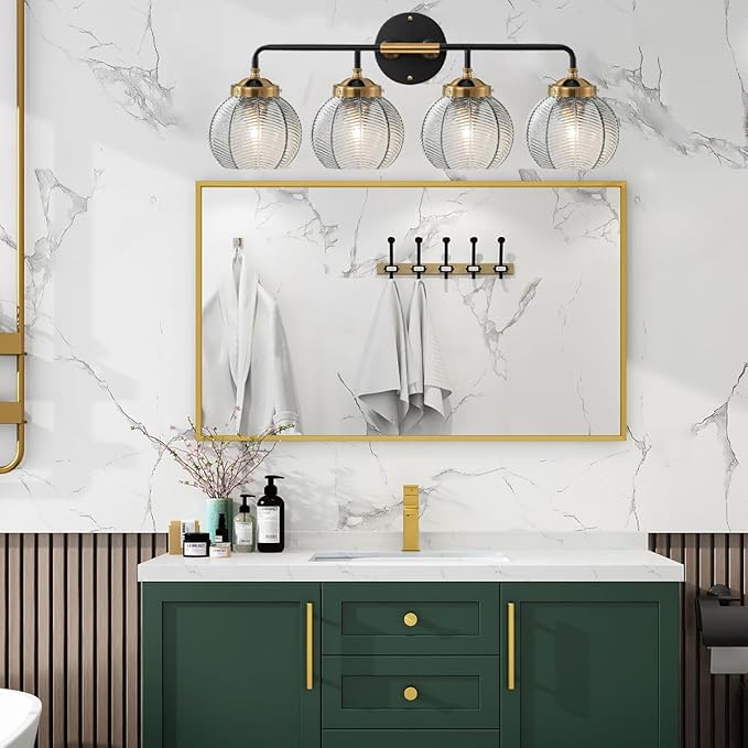 4-Light Bathroom Vanity Light Black Wall Light Sconces with Smoky Gray Glass Shade Mid Century Bathroom Wall Lights Fixtures Modern Vanity Lamp for Over Mirror Living Room Cabinet