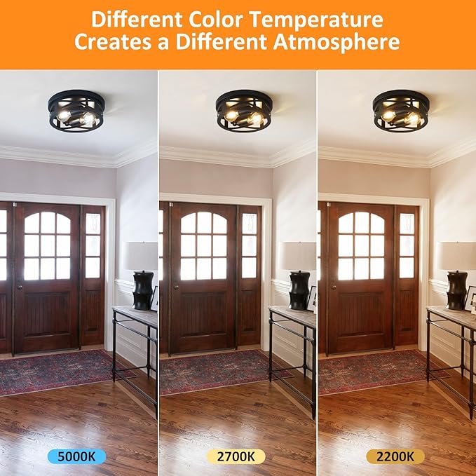 2-Light Flush Mount Ceiling Light Fixtures, Industrial Farmhouse Ceiling Light, Black Hallway Light Fixtures Ceiling, Vintage Light Fixtures Ceiling Mount Lamp for Hallway Kitchen Bedroom (2 Pack)
