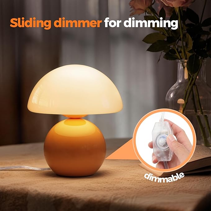 NIORSUN Mushroom Lamp,Table Lamp for Bedroom, 2700k Dimmable Desk Lamps,Small Bedside Table Lamps for Living Room Night Stands, Mushroom Decor Cute Mini Modern Mid Century Lamps Orange