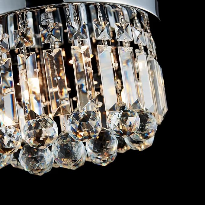 AGV LIGHTING 16061 K9 Crystal Flush Mount Ceiling Light Fixture, Close to Ceiling, Modern Design, 3-Lights, Perfect for Foyer, Living Room, D12 x H10, Chrome Finish