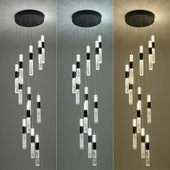 High Ceiling Led Chandelier,Modern Chandelier 12-Light Dimmmable Staircase Chandelier Light Fixutres with Remote for Foyer Enterway
