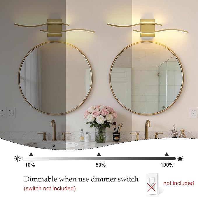 KARTOOSH 2 Pack Bathroom Vanity Lights Fixtures Over Mirror Hardwired Gold Light Fixture Wall Lights 3CCT Dimmable LED Bathroom Light Fixtures 23.6 Inch Modern Wall Sconce Picture Lights for Wall