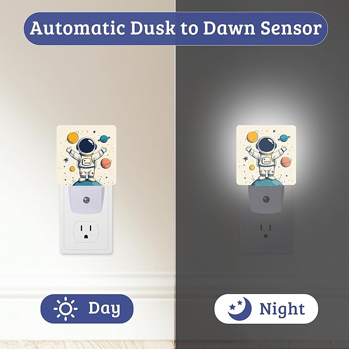 Star Astronaut Night Light,Nightlight Lamp with Dusk to Dawn Sensor for Home Indoor Stairway Kitchen Corridor, Decorative Night Lights Plug Into Wall for Boys Girls Women Men Room Gifts