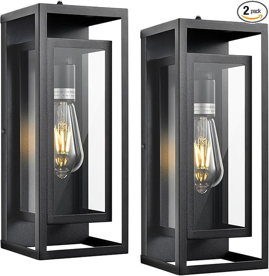 14" Outdoor Wall Lights Fixtures Dusk to Dawn Exterior Lighting Fixtures, Black Outdoor Wall Lantern with E26 Socket, Modern Front Porch Light, Coach Lights for Garage, Porch, Front Door 2Pack