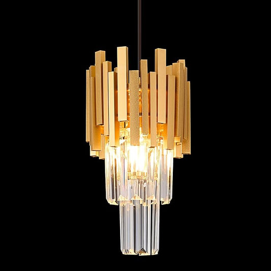 Gold Crystal Pendant Light 1-Light Mini Modern Luxury Crystal Pendant Light for Dining Room, Bedroom, Kitchen, Living Room