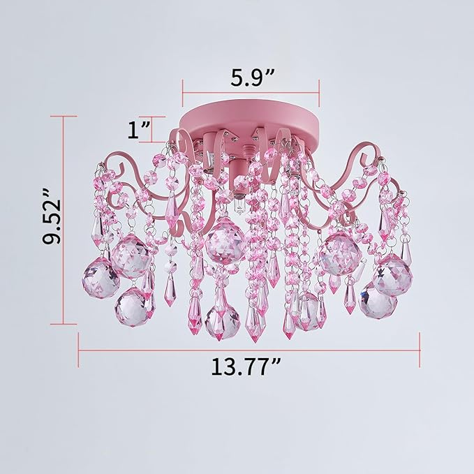 Rain Drop Crystal Small Crystal Chandelier Ceiling Light 3-Light Fixture Modern Chrome Iron Material Suitable for Bedrooms, Hallways, Walk-in Closets, Entryways, Stairwells (Pink)