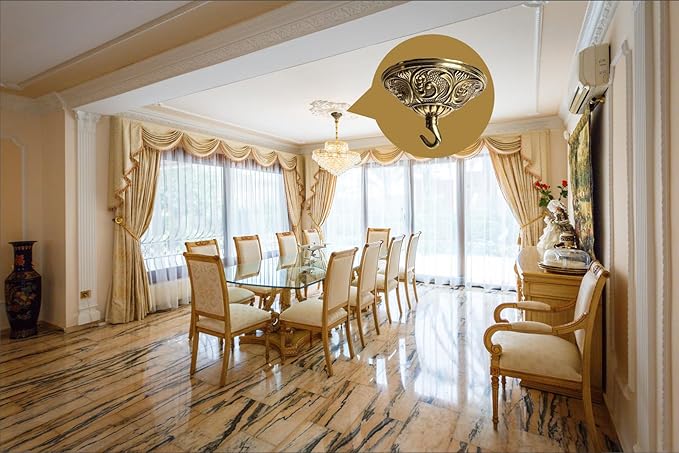 5.51 Inches Diameter Heavy Duty Brass Light Canopy Kit with Hooks, Antique Chandelier Replacement Parts with Mounting Hardware, Replacement Ceiling Light Cover Plate (Brass, B-01)