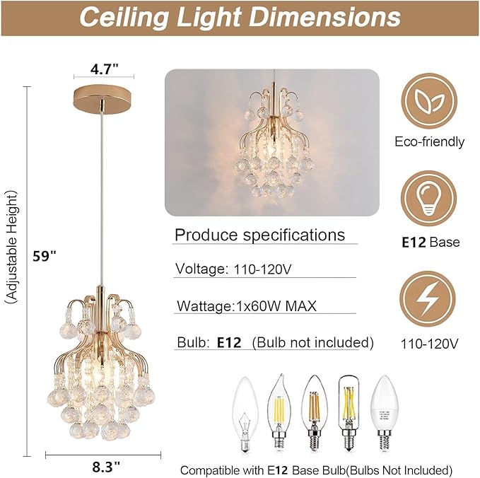 Surpars House Elegant Mini Chandelier Crystal Pendant Light,Clear(Flush Mount Type)