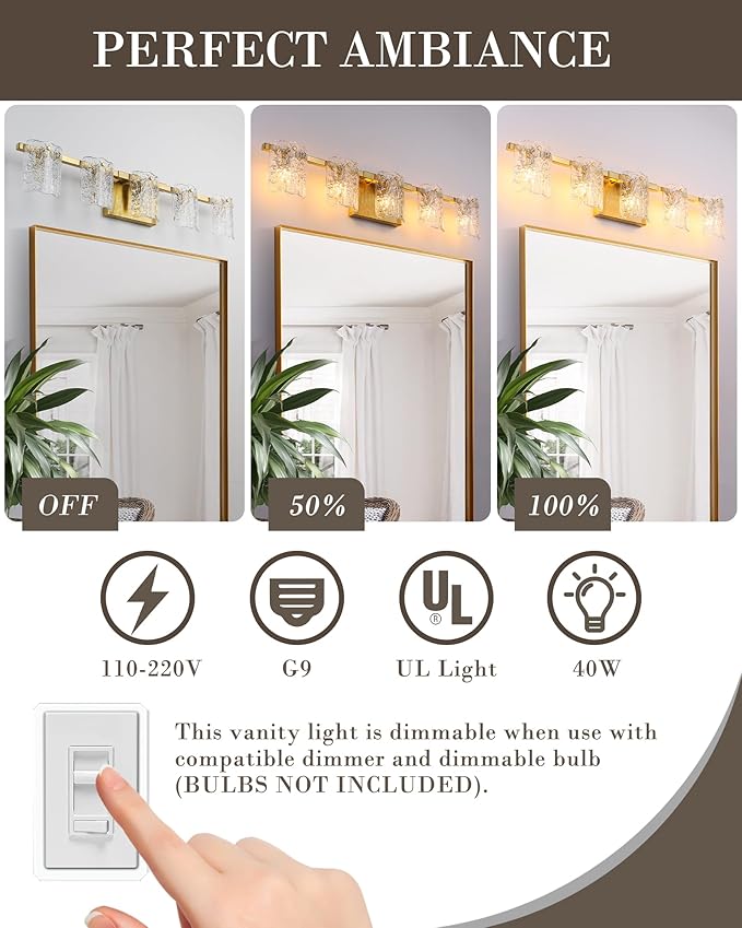 5-Light Bathroom Vanity Lights, 31" Brushed Gold Bathroom Light Fixtures Over Mirror with Clear Glass, Modern Bath Wall Sconce Lighting for Bath Restroom, OS-MM5002-5BG