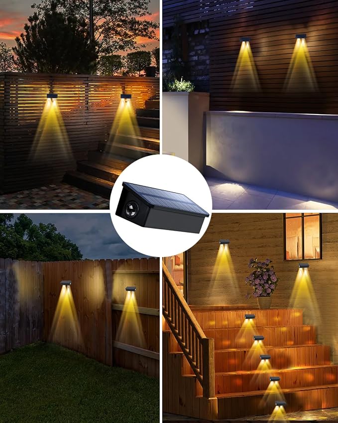 Solar Fence Lights Outdoor Waterproof LED Spot Lights, Warm White, Easy Install, Enhanced Security for Step, Wall, Deck, Patio, Yard, Stair, Walkway, Garden, Garage, Rail & Pool,DownSide-16Pack