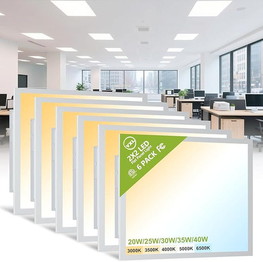 6 Pack 2x2 LED Flat Panel Light Drop Ceiling Light Fixture, 5200LM, 5CCT LED Drop Surface Mount Ceiling Office Light, 40W/35W/30W/25W/20W Selectable,6500K/5000K/4000K/3500K/3000K,Dimmable 0-10V,ETL