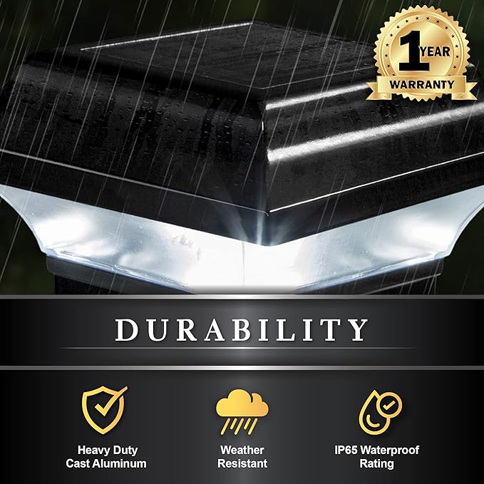 Classy Caps 2x2 Imperial Solar Post Cap - Fits 2"x2", 2.25"x2.25", and 2.5"x2.5" Deck & Fence Posts - Warm & Cool Light Modes - Black Cast Aluminum - Heavy-Duty - Mod. SL082B
