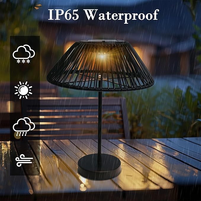 Solar Table Lamp Outdoor Solar Table Lamps Rattan Waterproof LED Lights Outdoor Lamps for Patio Garden Yard Bedroom Living Room Tabletop Outside