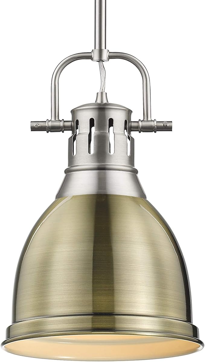 Golden Lighting 3604-S PW-AB Duncan Pendant, Transitional, Pewter with Aged Brass