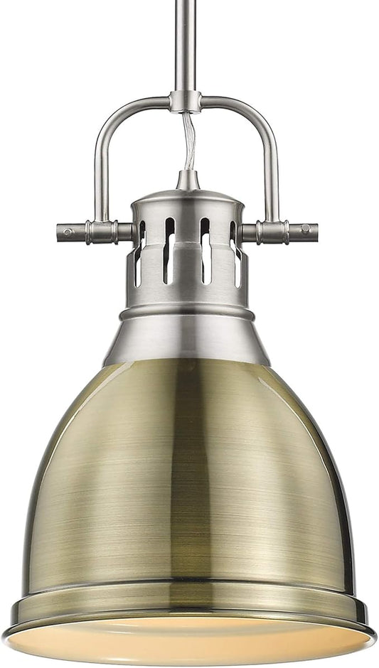 Golden Lighting 3604-S PW-AB Duncan Pendant, Transitional, Pewter with Aged Brass
