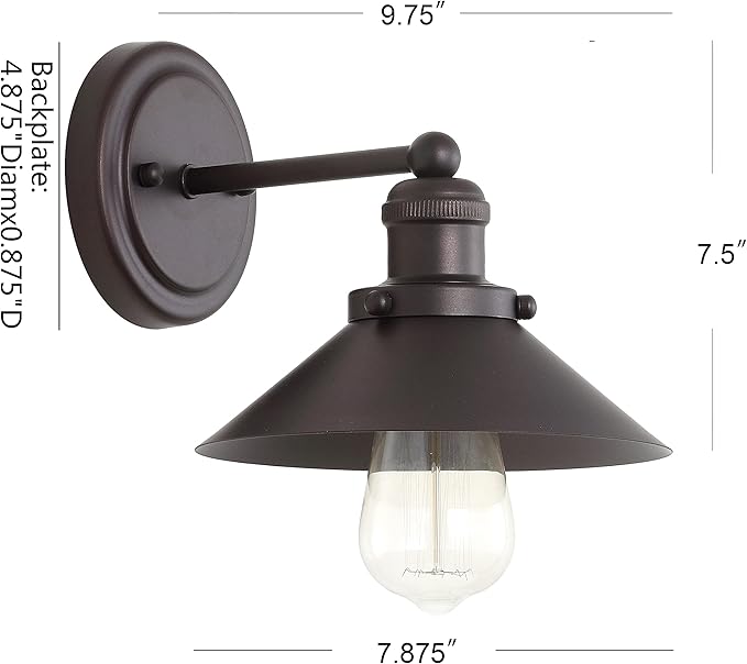 JONATHAN Y 7.88" Oil Rubbed Bronze 1-Light Industrial Farmhouse Metal Vanity Light Wall Sconce, Metal Shade for Bathroom Mirror, Kitchen, Entryway, LED Bulb Included (JYL7426A)
