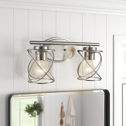 mavcadonf 2-Lights Vanity Lights, Bathroom Light Fixtures Over Mirror, Brushed Nickel Vanity Light, Farmhouse Wall Lights with Clear Glass Shade, Bathroom Wall Lamp for Mirror Kitchen Bedroom