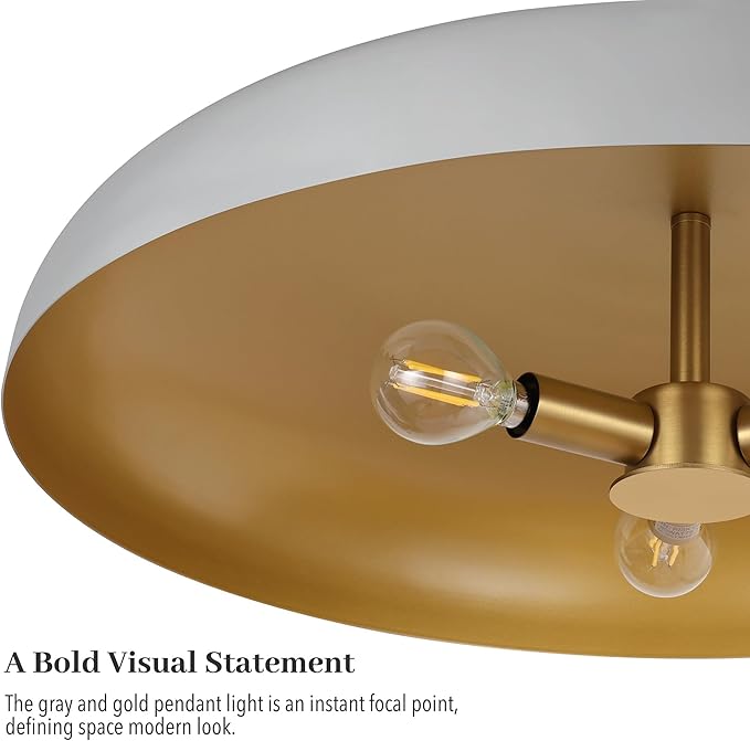 19.7 Inch Extra Large Pendant Light, 3-Light Gray and Gold All Metal Pendant Lighting Fixture, Oversized Modern Dome Chandelier Ceiling Hanging for Kitchen Island Dining Room Living Entryway