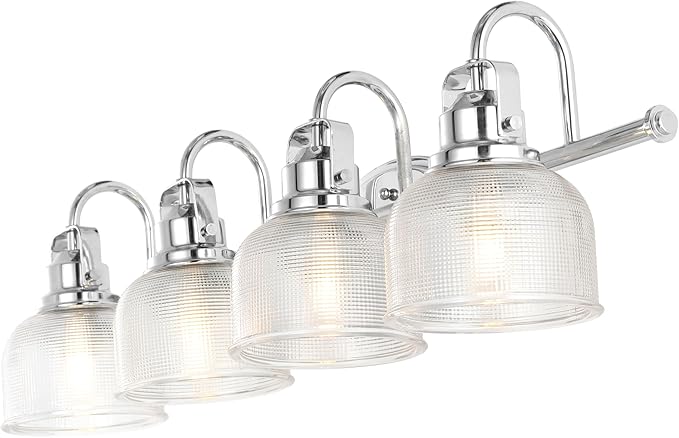 JONATHAN Y 30" Chrome Modern Bathroom Vanity Light, 4-Light LED Wall Sconce, Clear Glass Bell Shade for Mirror Hallway Kitchen, ETL Listed, LED Bulb Included (JYL7902A)