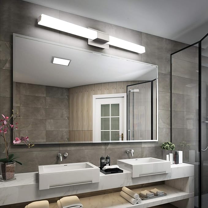 ZUZITO Bathroom Vanity Lighting fixtures 39.4" LED Satin Nickel Steel Frosted White Acrylic Shade Cool White Light 6000K for Bathroom