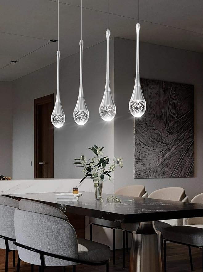 ykolupty Dining Room Light Fixture 4-Light Silver Kitchen Island Lighting Industrial Linear Crystal Chandeliers for Dining Room Pendant Light Fixture for Living Room Hallway Bedroom