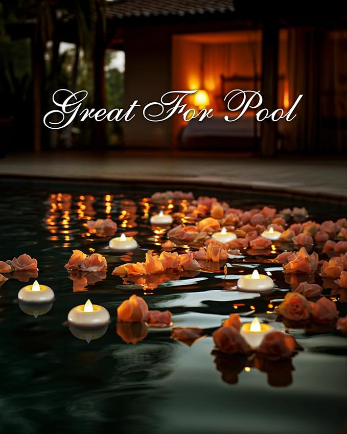 Homemory 48Pack 2” Flameless Led Floating Candles, 200 Hour Plastic Battery Operated Flickering Waterproof Tealights for Cylinder Vases, Centerpieces at Wedding, Party, Pool, Holiday (White Base)
