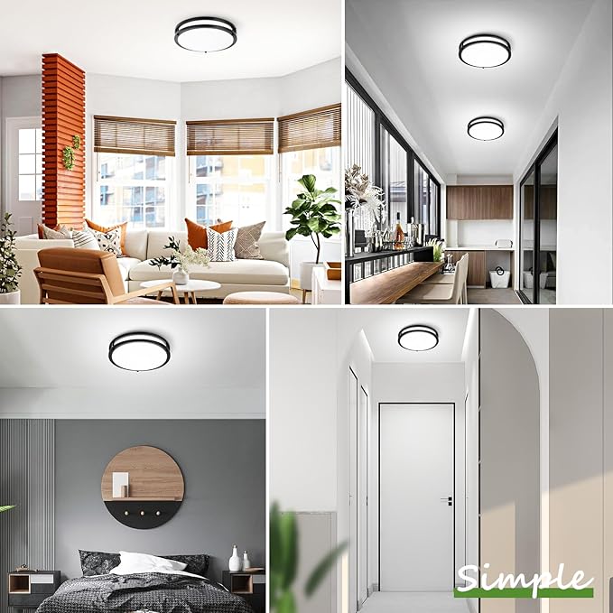 18inch LED Flush Mount Ceiling Light, 5600lm Bright Dimmable Black Ceiling Light Fixture, (2700K/3000K/3500K/4000K/5000K Adjustable) Adjusted, Modern Kitchen Lights for Living Room Bedroom, 1-Pack