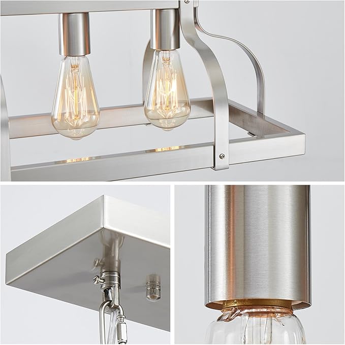 WUZUPS 5-Light Metal Chandelier Linear Pendant Ceiling Lighting Rustic Farmhouse Fixture Kitchen Island Dining Room, H 8.5" L 31.5" W10, E26 Base, Brushed Nickel