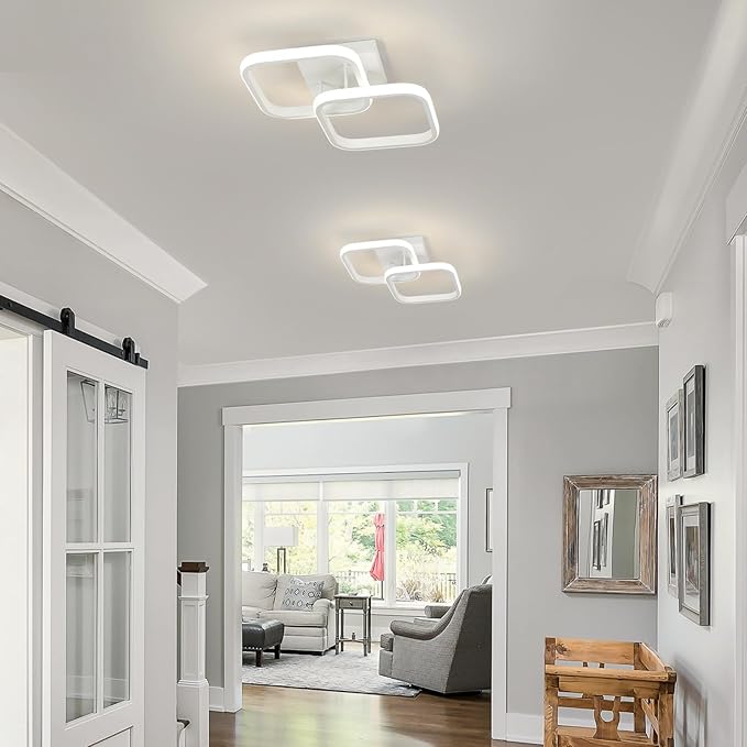 CANEOE Led Ceiling Light Fixture,4500K Modern Hallway Light fixtures Ceiling Lighting,White Square Close to Ceiling Lights for Bathroom Bedroom Kitchen Balcony Stair Small Ceiling Lamp (White, 4500K)