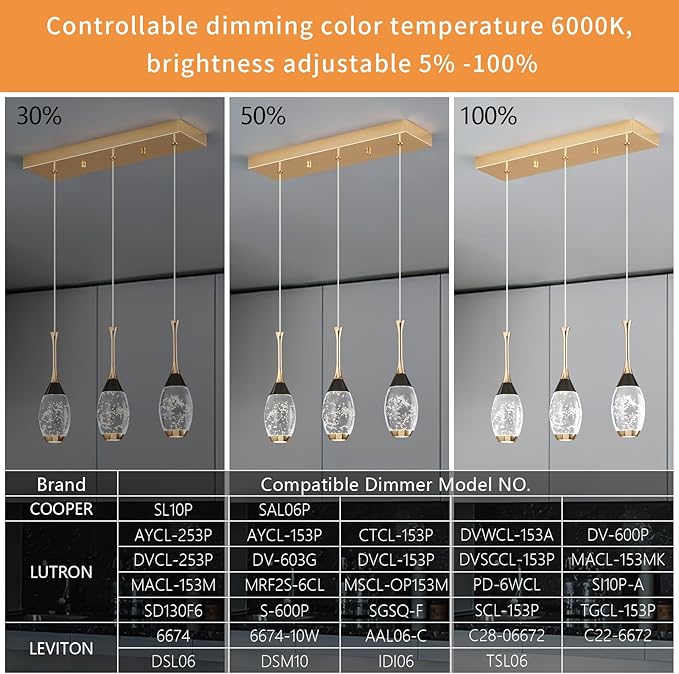 Modern Black Gold Pendant Light Dimmable LED Ceiling Light Fixtures Mini Teardrop Crystal Pendant Lighting for Kitchen Island Bedroom Hallway Entryway (3 Light，Champagne Gold)