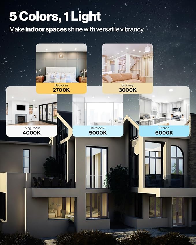 Sunco 48 Pack 4 Inch LED Recessed Lights, Canless Ceiling Light Slim, 650 LM, 10W, Selectable CCT 2700K/3000K/4000K/5000K/6000K, Dimmable, Wafer Thin, with Junction Box ETL.