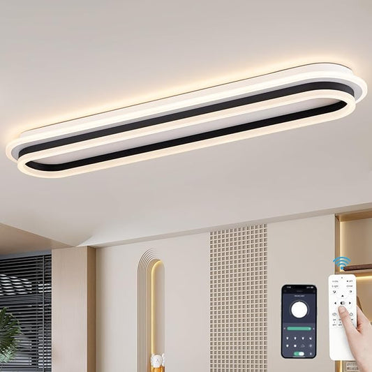 Modern Linear Ceiling Light, 31.5Inch Dimmable LED Flush Mount Ceiling Lamp with Remote Control, Long Kitchen Ceiling Light Fixture for Living Room Dining Room Bedroom Hallway (Black)