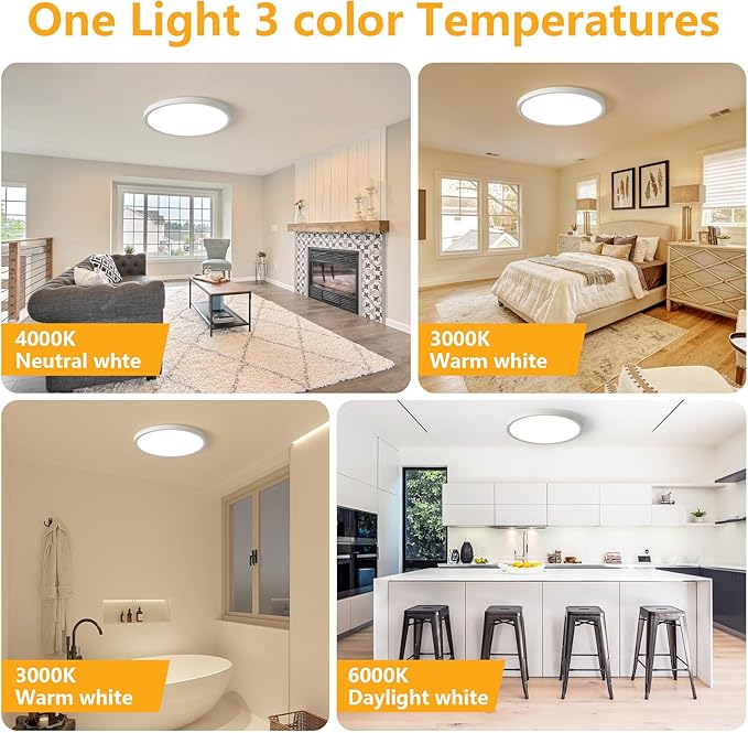 Led Flush Mount Ceiling Light,9 Inch 18w 1860lm,3000k/4000k/6000k 3CCT Selectable, Round Modern Flat Panel Super Slim Led Ceiling Light,for Living Dining Kitchen Bedroom Room (4Pack-White)