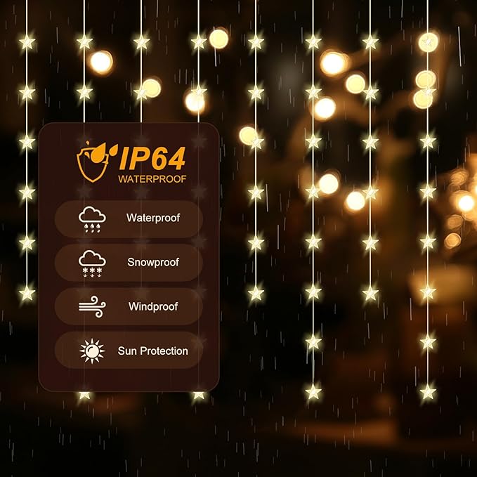 Star Curtain Lights, Warm White Window Lights 70 Stars Hanging Light with Remote Fairy Led Twinkle String Lights Home Bedroom Wall Ceiling Décor for Christmas, Wedding, Party, Birthday