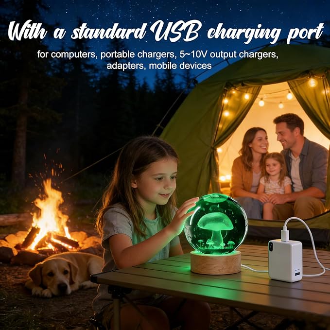 Mushroom Night Light, 3D Crystal Ball Lamp with 16 LED Color Changing & Remote, 3.15 Inch Unique Desk Decor, Gift for Women/Men/Kids, Birthday Christmas Home Room Decoration, Mushroom Lamp