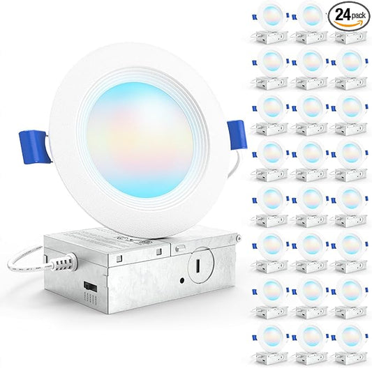 Sunco 24 Pack 4 Inch LED Recessed Light, Ceiling Canless Recessed Lights, Baffle Trim, 850 LM, 10W, Selectable CCT 2700K/3000K/4000K/5000K/6000K, Dimmable with Junction Box