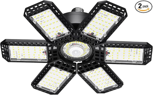 AUDLES Motion Sensor Garage Light, 200W 20000LM 6500K LED Shop Lights, Garage Lights Ceiling Led with 6+1 Deformable Panels, Screw in E26 Socket Bulb for Warehouse, Workshop, Basement, Barn Lighting
