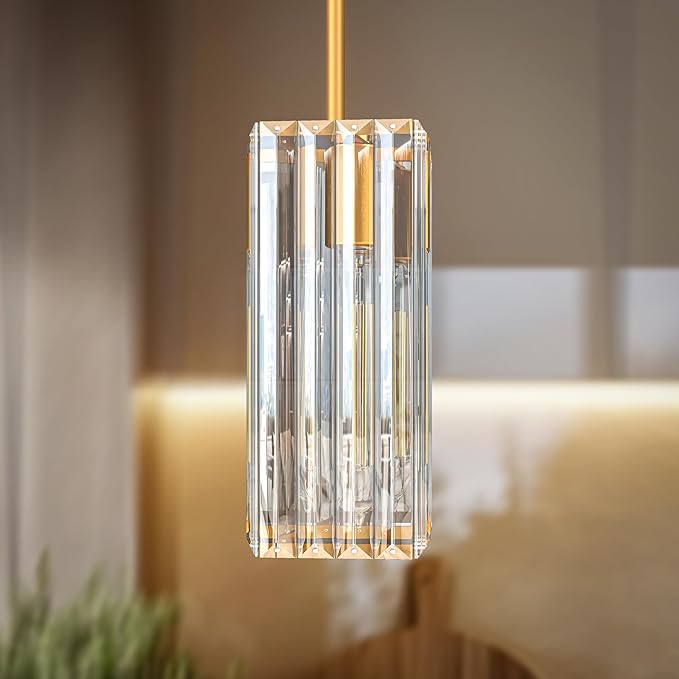 Crystal Pendant Lights for Kitchen Island - 10" Gold Adjustable Chandelier, Dimmable E26 Hanging Fixture, Modern Lighting for Dining 1pcs