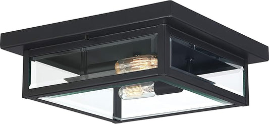Quoizel Westover 12" Outdoor Flush Mount Ceiling Light, 2-Light Earth Black with Clear Beveled Glass, E12 Base, ETL Damp Rated