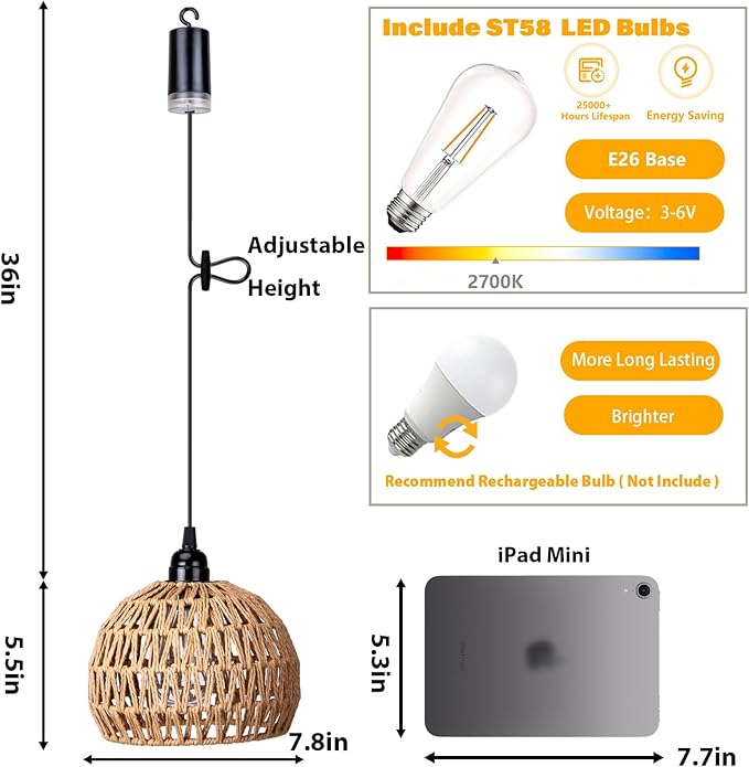 Battery Operated Hanging Outdoor Chandelier, Battery Power Pendant Light, Gazebo Lights Outdoor Waterproof, for Gazebo, Pergola, Porch, Patio, Indoor Outdoor Decor Lighting (3)