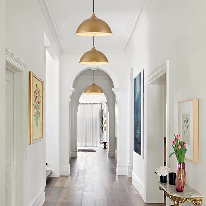 Pendant Lighting for Kitchen Island, 2 Pack 12" Dome Pendant Light Fixtures with Gold and White Finish Industrial Hanging Pendant Light for Dining Room