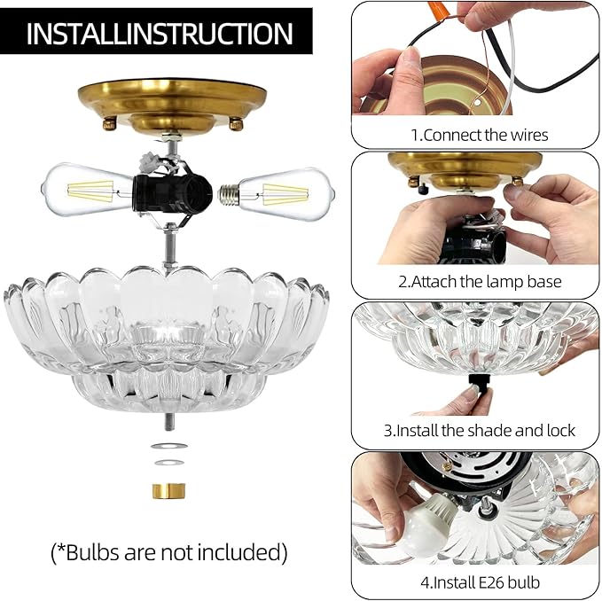 Ceiling Lights Semi Flush Mount Ceiling Light White Glass Light Gold Base Modern Light Fixture for Hallway Living Room Kitchen Bedroom 3 Bulbs(Bulb Not Included)