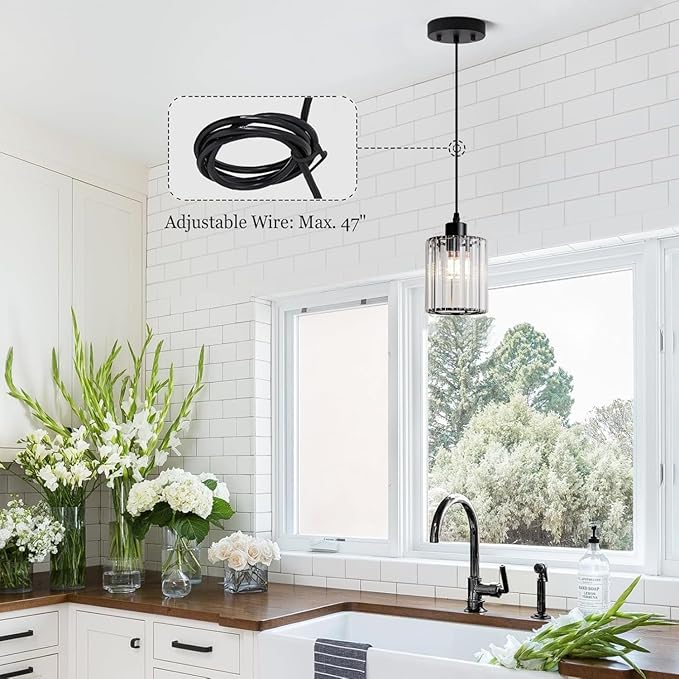 Black Pendant Lighting 2 Pack Modern Crystal Mini Chandeliers Vintage Rustic Farmhouse Pendant Lights for Kitchen Island Dining Room Bedroom