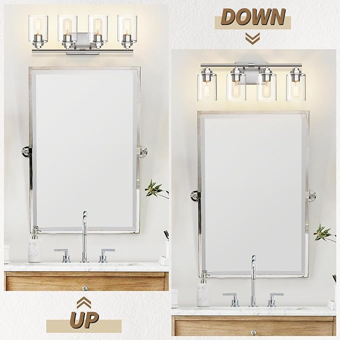 SKEJAO Bathroom Vanity Light Over Mirror,Bathroom Light Fixture Wall Sconce Lighting for Bedroom,Living Room (Nickel, 4-Light)